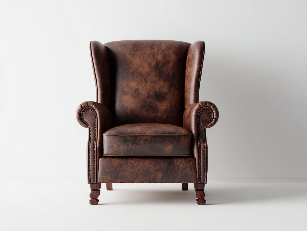 Fauteuil - cuir synthétique-bois-métal - 91x84x101 cm - marron - design vintage à oreilles