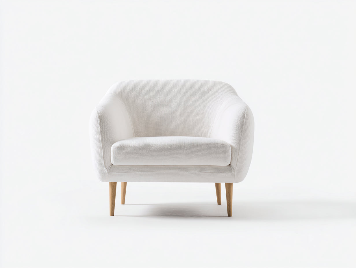 Fauteuil - tissu-bois - 92x74x73 cm - blanc-marron - design minimaliste moderne