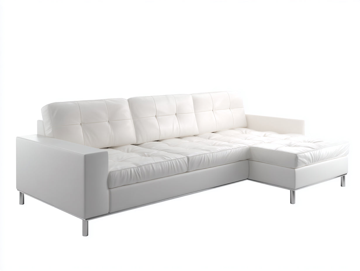 Canapé d'angle - similicuir-métal - 286x166x78 cm - blanc - style moderne