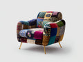 Fauteuil - tissu velours-métal - 99x86x78 cm - bleu-rouge-vert-jaune-or - design patchwork moderne