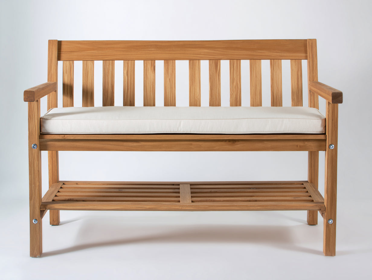 Banc de jardin - Bois-Textile - 128x55x90 cm - Naturel-Écru - Classique