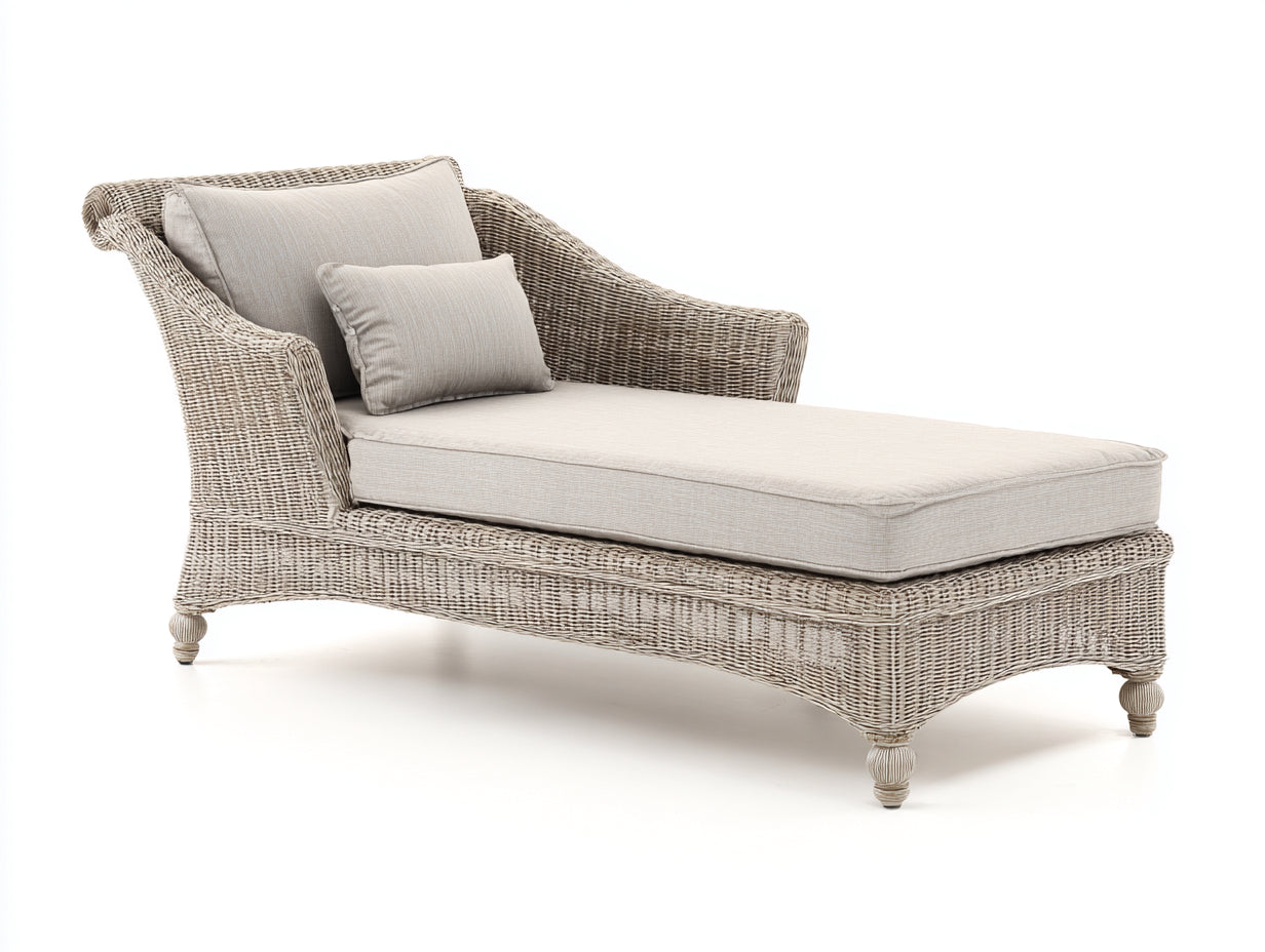 Bain de soleil - rotin-tissu - 186x79x82 cm - beige-blanc - style naturel