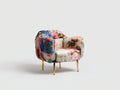 Fauteuil - tissu velours-métal - 89x77x75 cm - bleu-rose-beige-vert-or - design patchwork floral