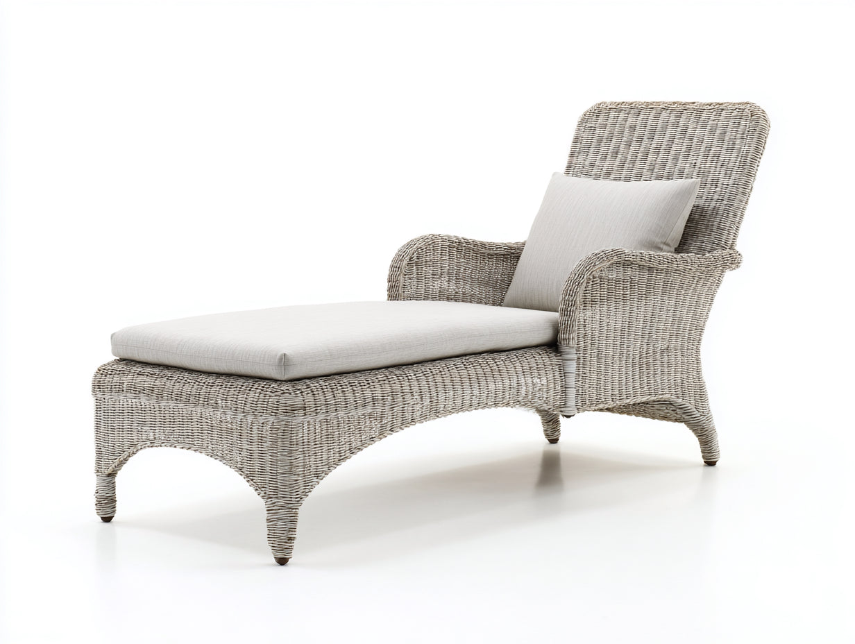 Bain de soleil - rotin-tissu - 189x78x81 cm - blanc-beige - style naturel