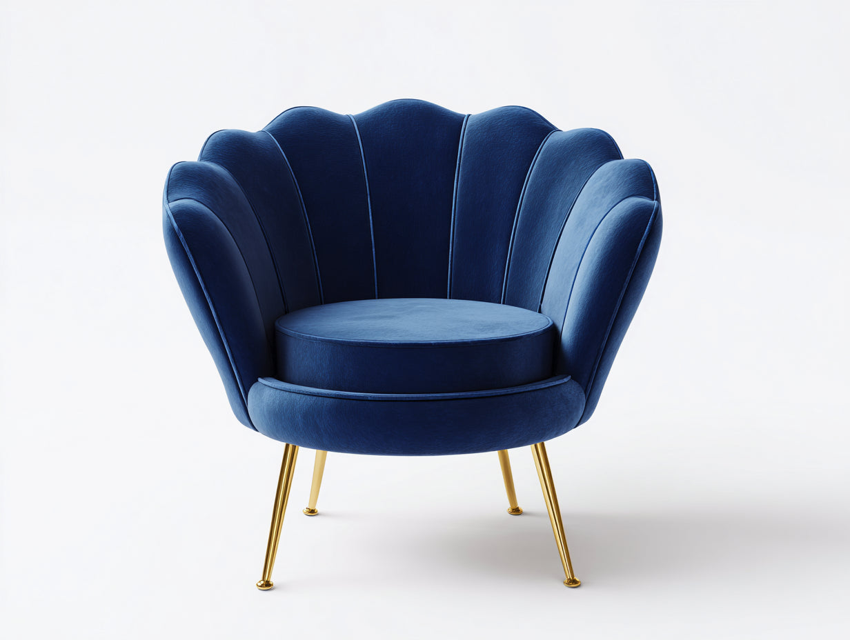 Fauteuil - velours-métal - 95x78x77 cm - bleu-or - design coquillage moderne