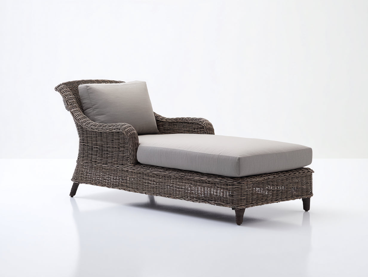 Bain de soleil - rotin-tissu - 186x77x80 cm - gris-beige - style naturel