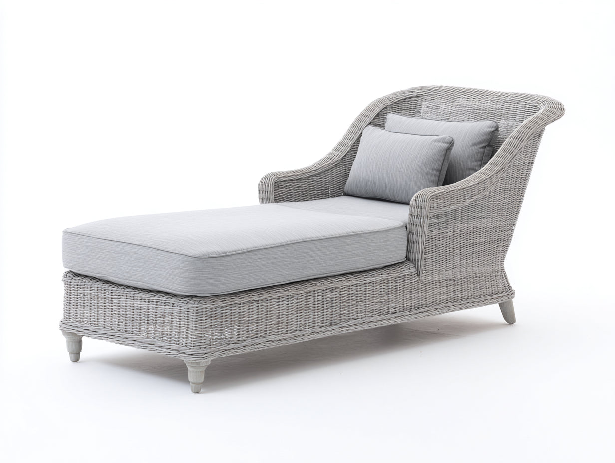 Bain de soleil - rotin-tissu - 187x77x83 cm - gris-beige - style naturel