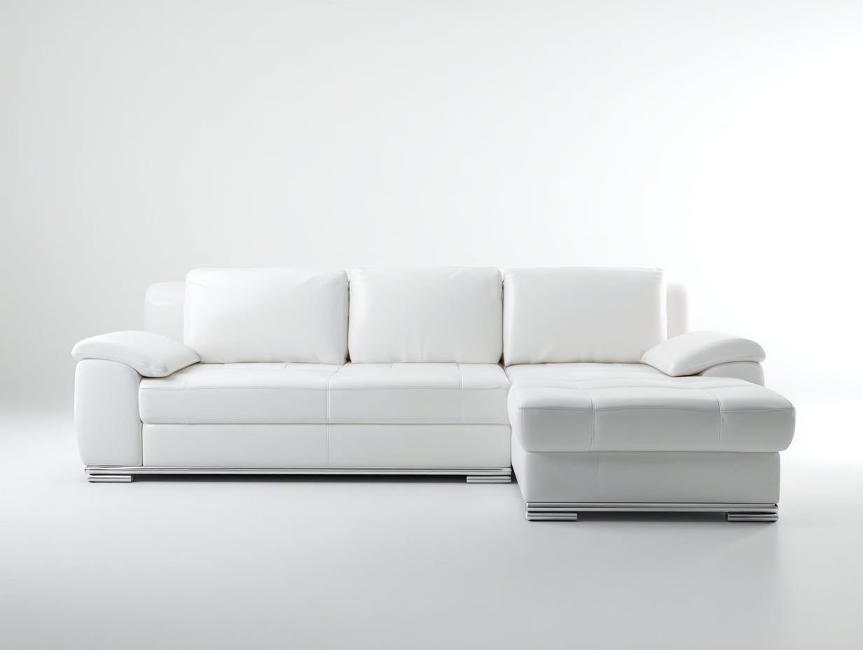 Canapé d'angle - similicuir-métal - 284x168x81 cm - blanc - style moderne