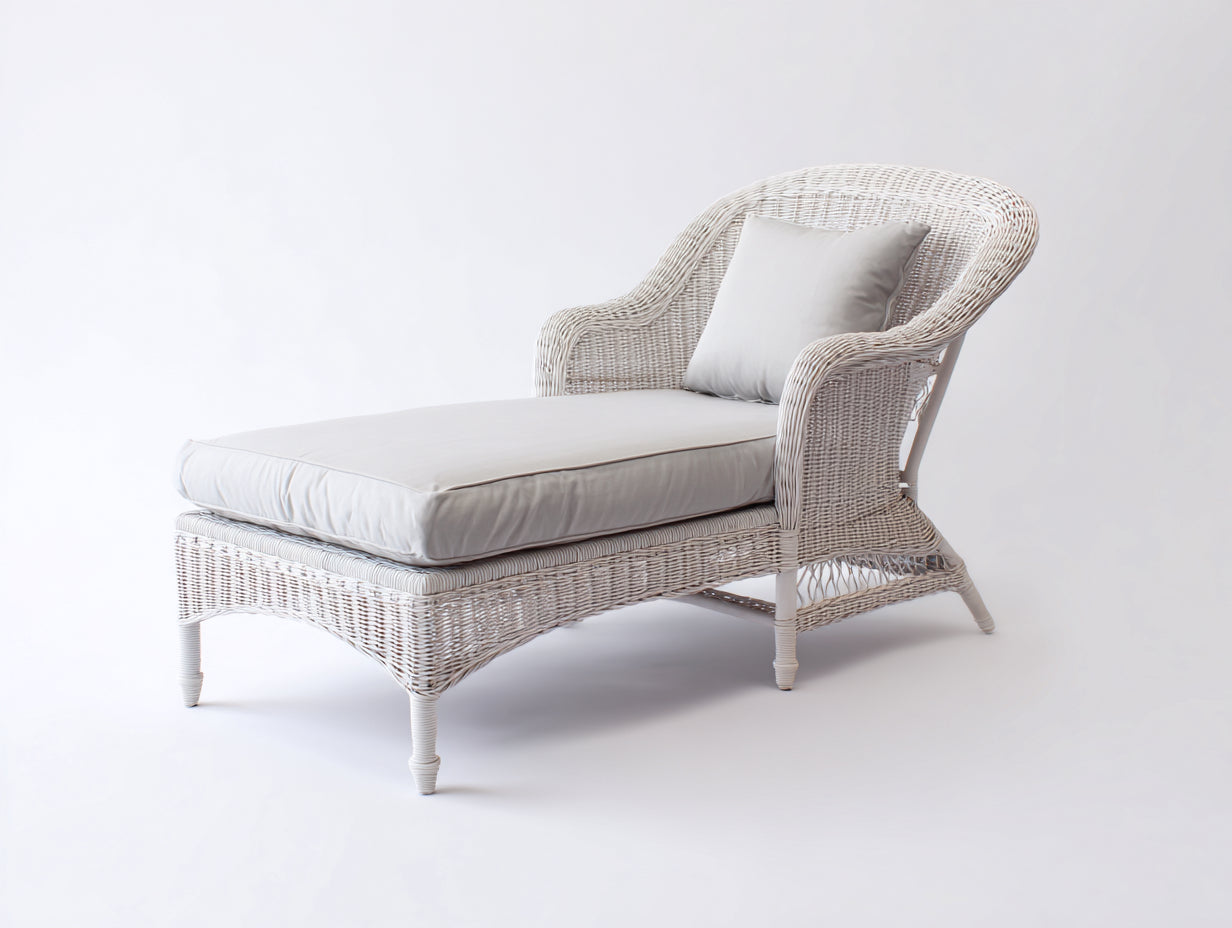 Bain de soleil - rotin-tissu - 185x78x83 cm - blanc-beige - style naturel