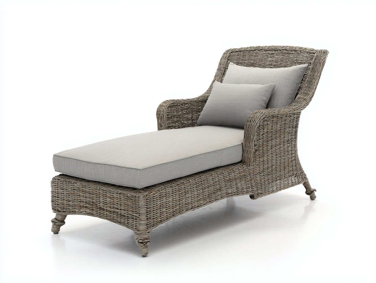 Bain de soleil - rotin-tissu - 190x80x85 cm - gris-beige - style naturel