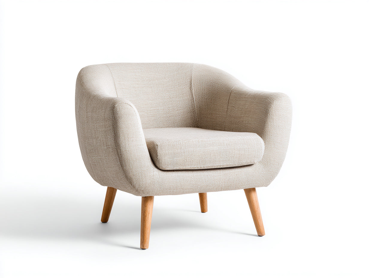 Fauteuil - tissu-bois - 90x76x74 cm - beige-marron - design moderne scandinave