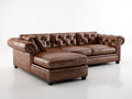 Canapé d'angle - similicuir-bois-métal - 304x179x82 cm - marron - style Chesterfield