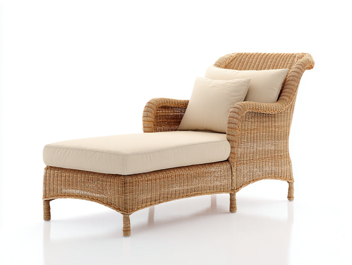 Bain de soleil - rotin-tissu - 182x78x88 cm - beige-marron - style naturel