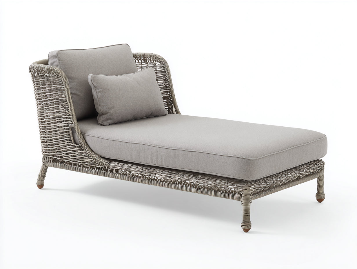 Bain de soleil - rotin-tissu - 184x76x81 cm - gris-beige - style naturel