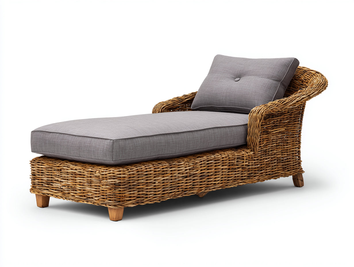 Bain de soleil - rotin-tissu - 189x78x80 cm - gris-marron - style naturel