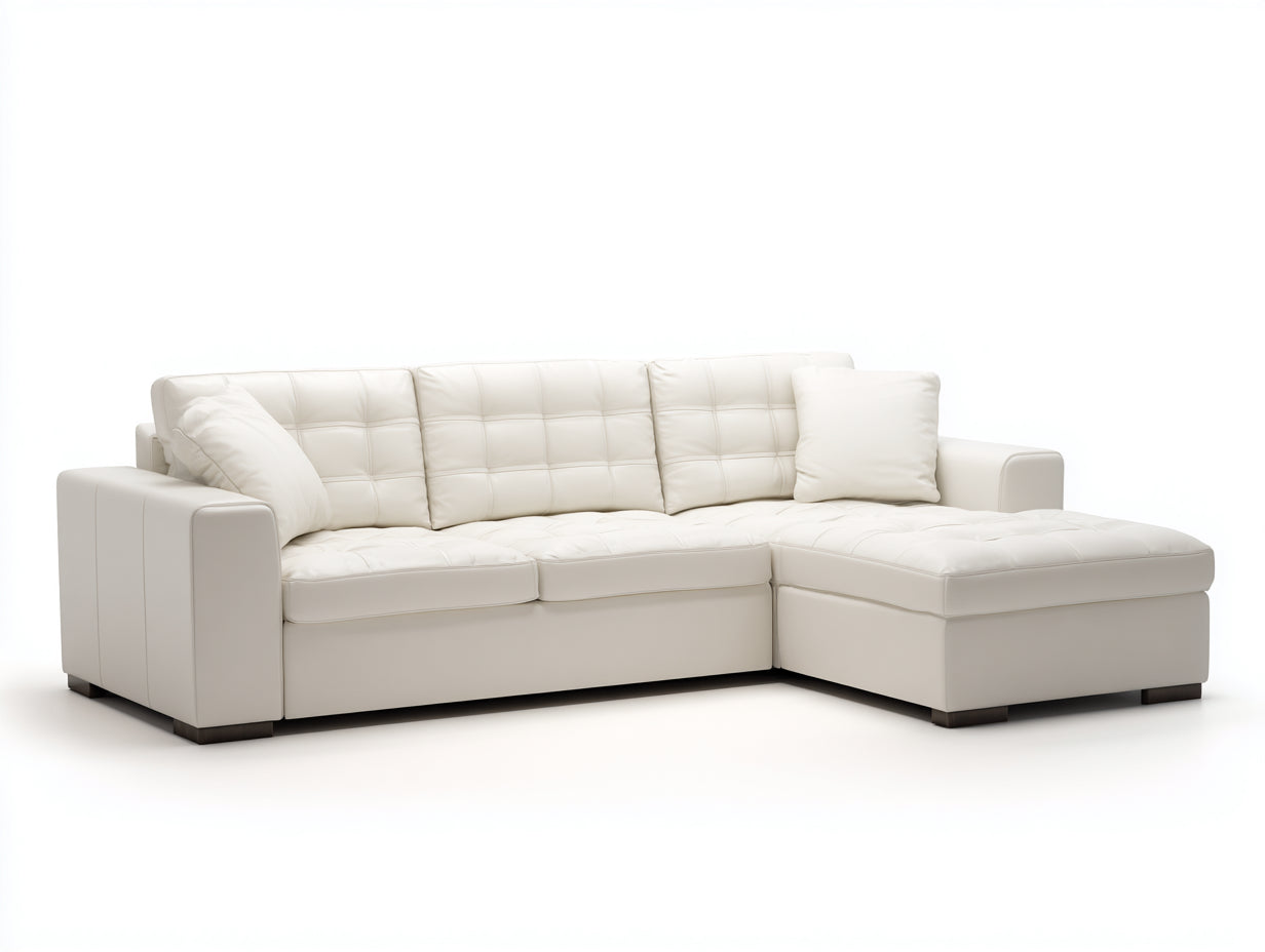 Canapé d'angle - similicuir-bois - 288x162x80 cm - blanc - style moderne