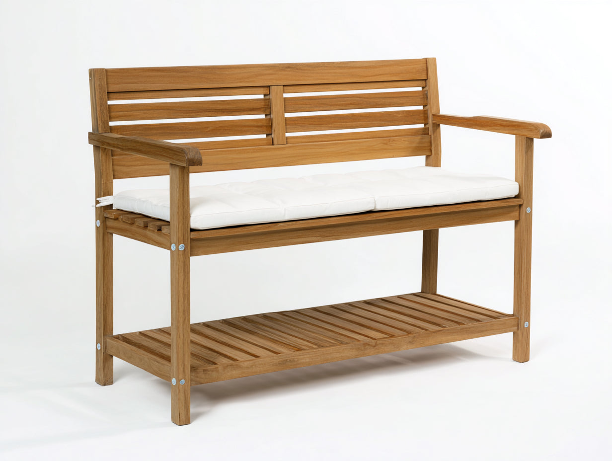 Banc de jardin - Bois-Textile - 122x52x86 cm - Naturel-Blanc - Classique